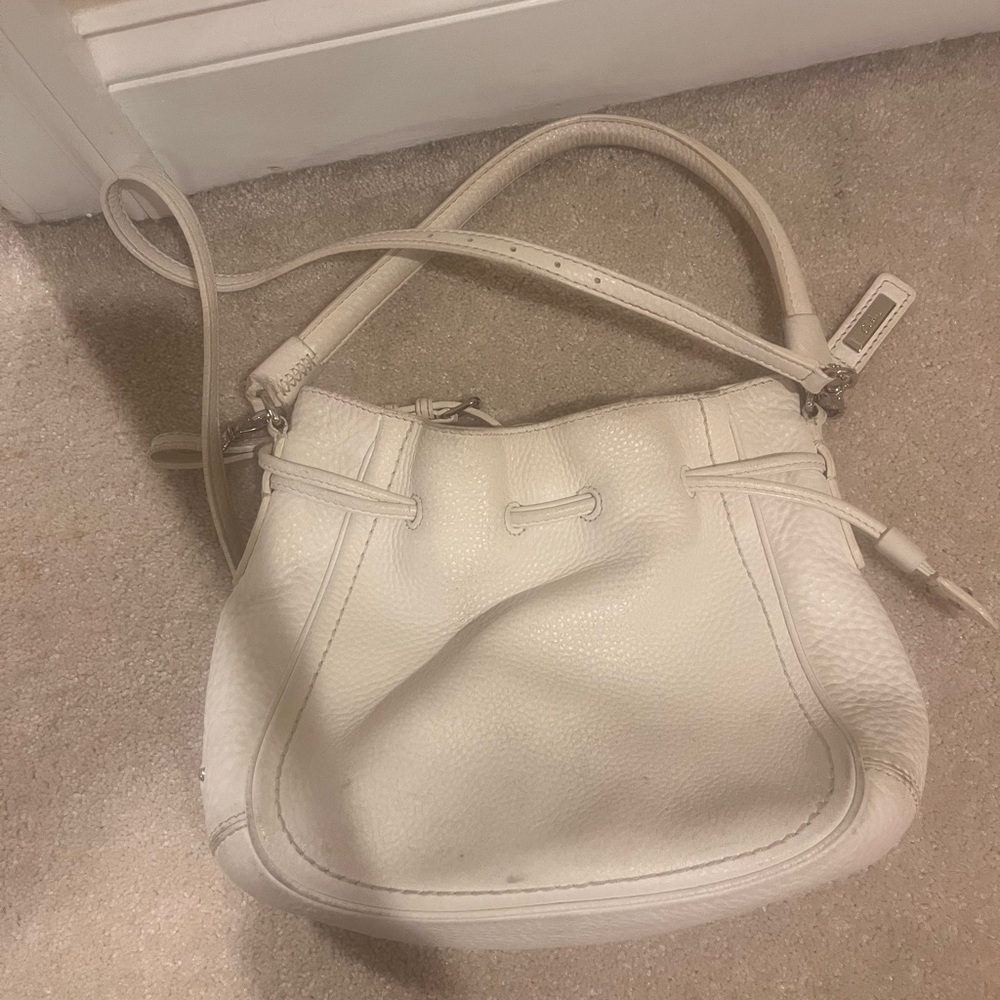 Small white cole haan cross-body bucket bag